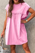 Frilled Trim Crew Neck Loose Fit Mini Dress